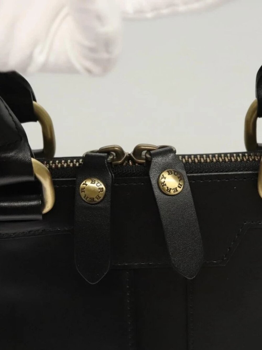 BURBERRY Hand Bag Leather Gold Black Auth - Picture 10 of 16